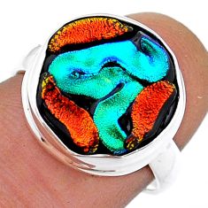 925 sterling silver 9.99cts multi color dichroic glass round ring size 7 u90882