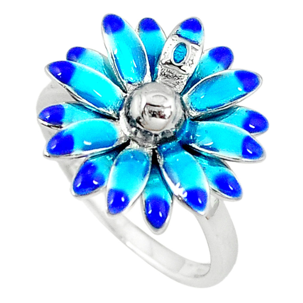 925 sterling silver multi color enamel flower ring jewelry size 9 c18378