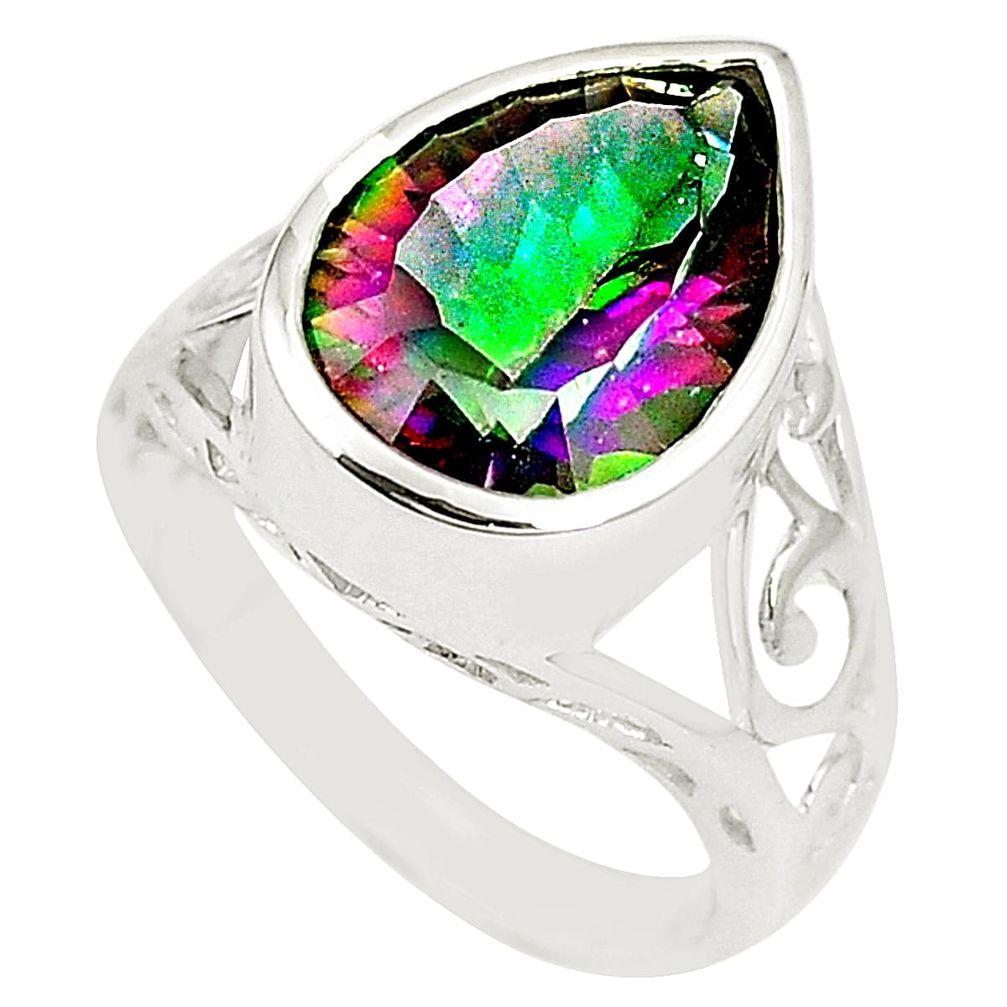 925 sterling silver multi color rainbow topaz pear ring jewelry size 7 c23963