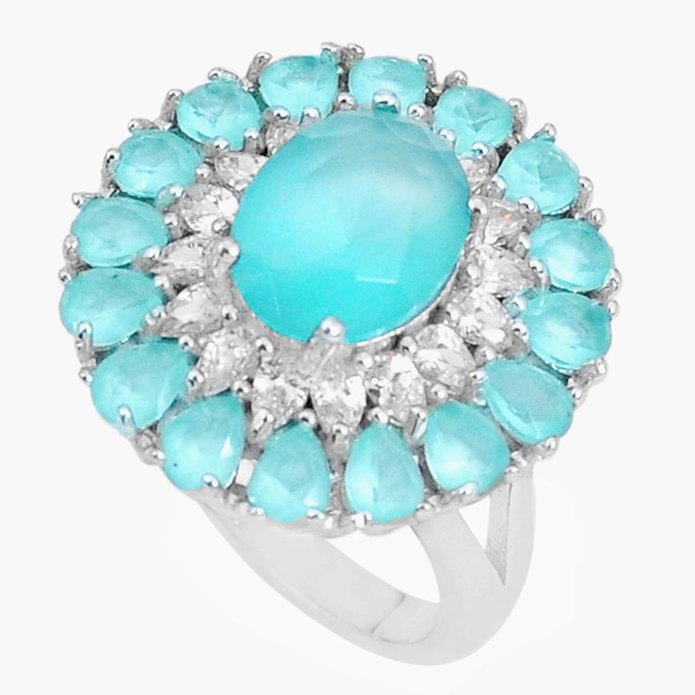 925 sterling silver 8.07cts natural aqua chalcedony topaz ring size 8 c19212