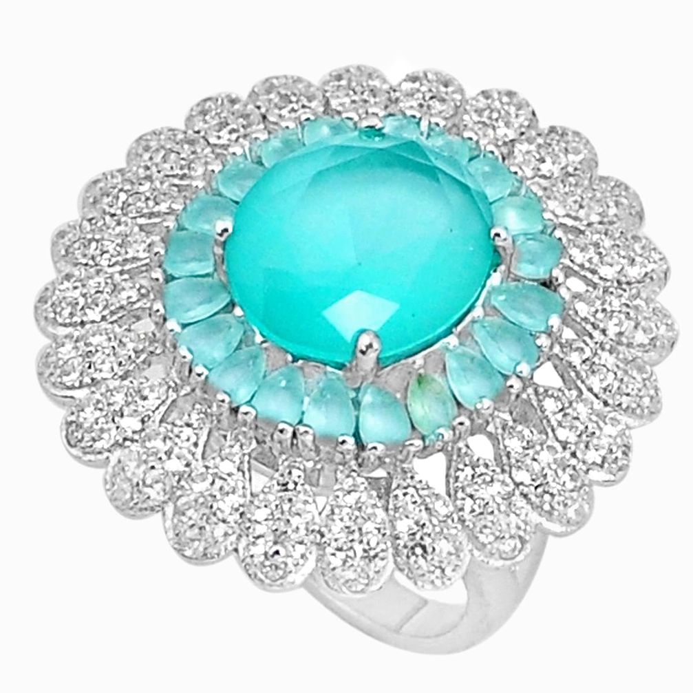 925 sterling silver 11.73cts natural aqua chalcedony topaz ring size 8 c19994