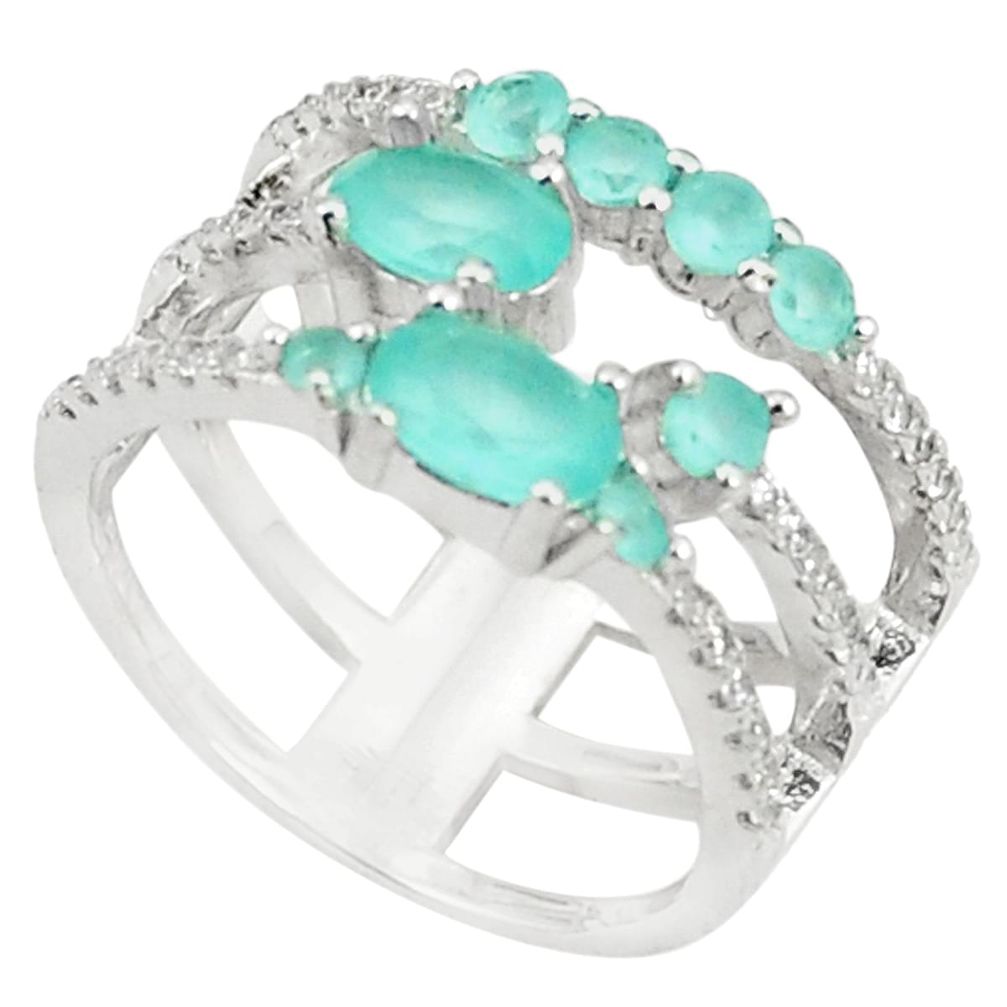 925 sterling silver natural aqua chalcedony white topaz ring size 7.5 c19963