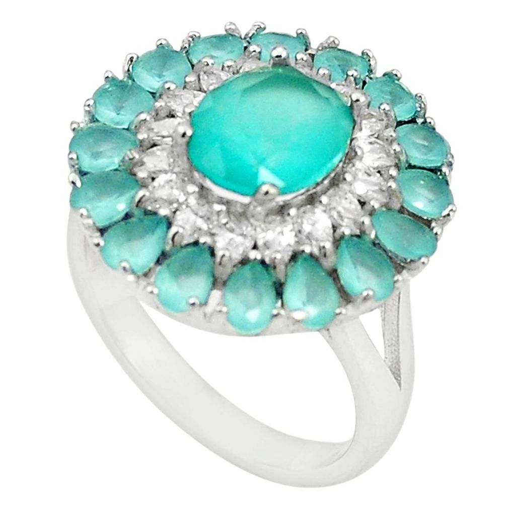 925 sterling silver natural aqua chalcedony white topaz ring size 9 c19211