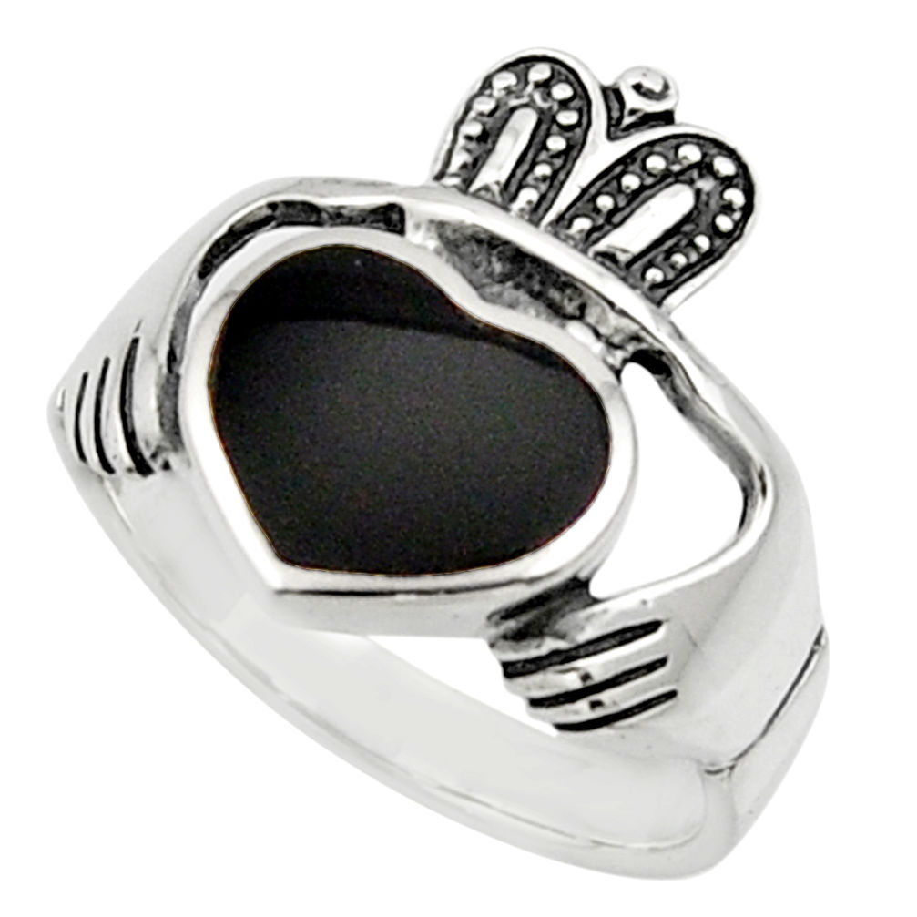 925 sterling silver 4.21cts natural black onyx heart mens ring size 8 c9783