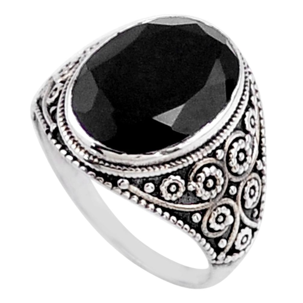 925 sterling silver 6.57cts natural black onyx oval solitaire ring size 7 r54633