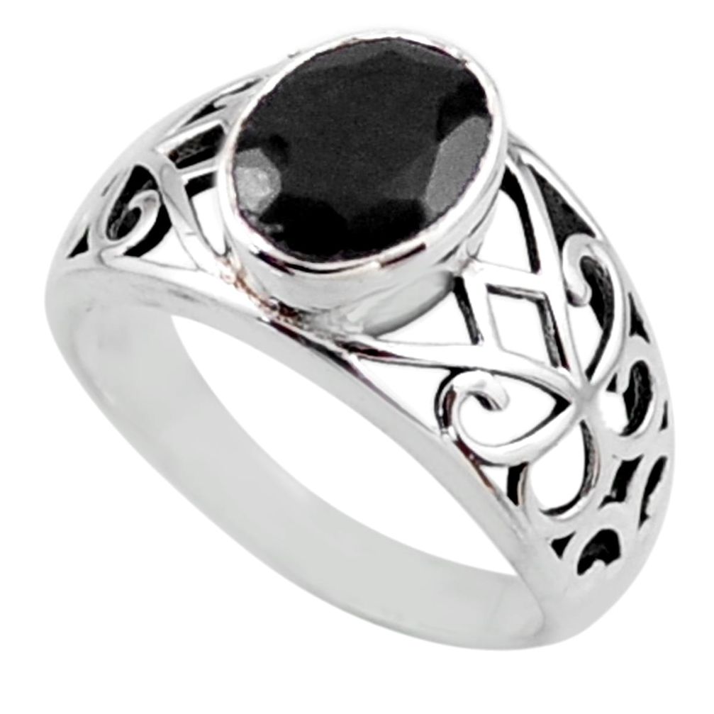 925 sterling silver 3.13cts natural black onyx oval solitaire ring size 8 r54664