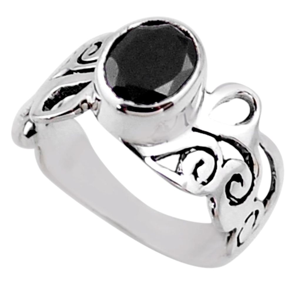 925 sterling silver 3.35cts natural black onyx oval solitaire ring size 8 r54697