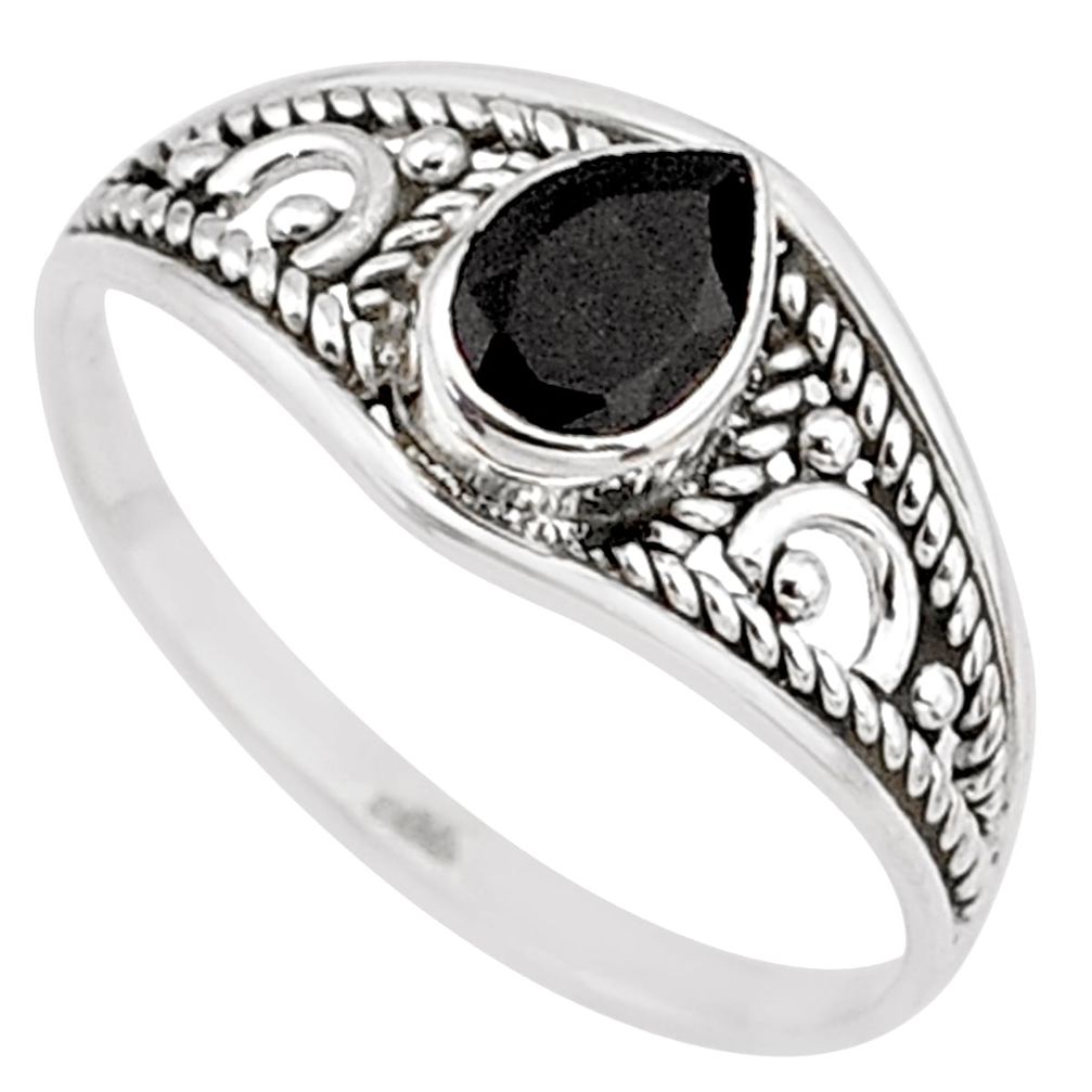 925 silver 1.31cts natural black onyx pear graduation handmade ring size 9 t9278