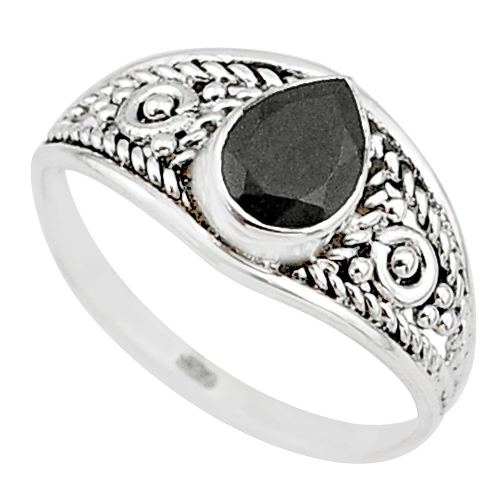 925 silver 1.45cts natural black onyx pear graduation handmade ring size 7 t9489