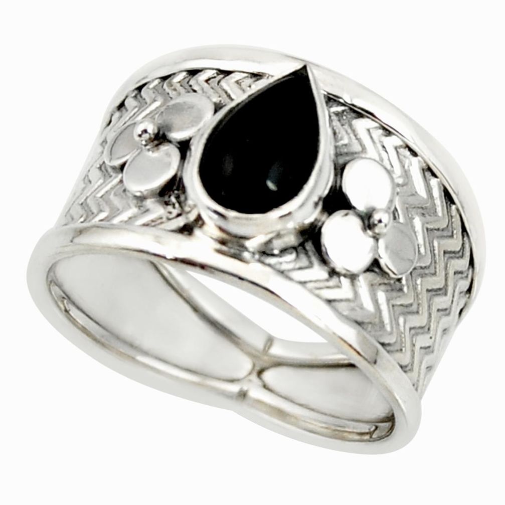 925 sterling silver 2.23cts natural black onyx pear solitaire ring size 8 r34488