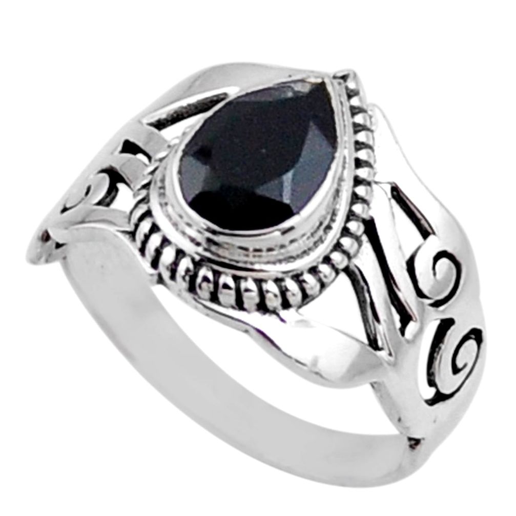 925 sterling silver 2.33cts natural black onyx pear solitaire ring size 8 r54656