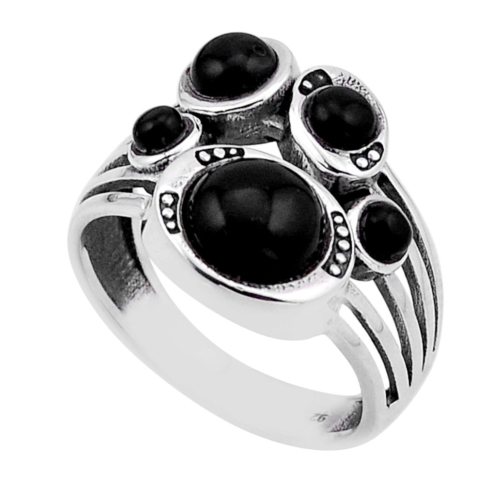 925 sterling silver 6.34cts natural black onyx round ring jewelry size 7 n54844