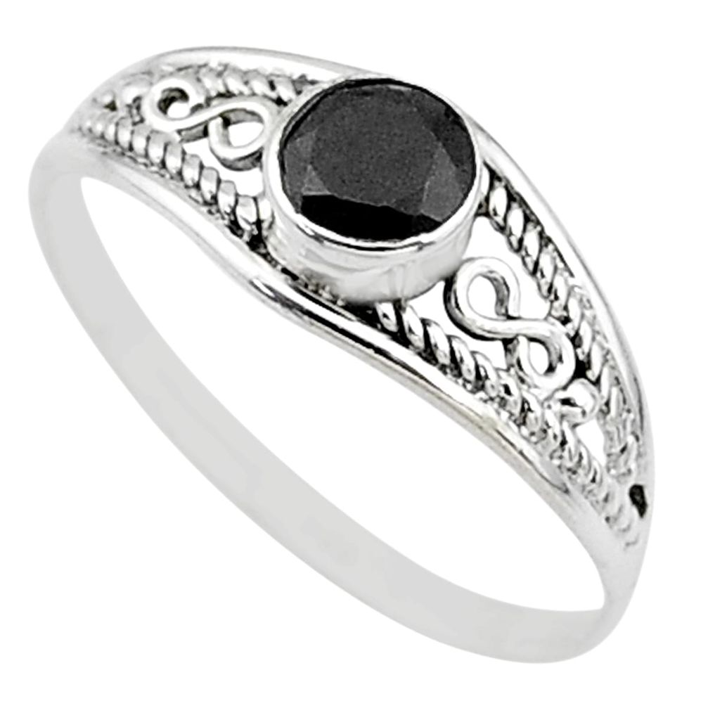 Silver 0.76cts natural black onyx round graduation handmade ring size 9 t9757