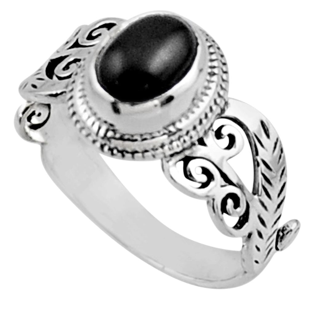 925 sterling silver 2.02cts natural black onyx solitaire ring size 8 r54474