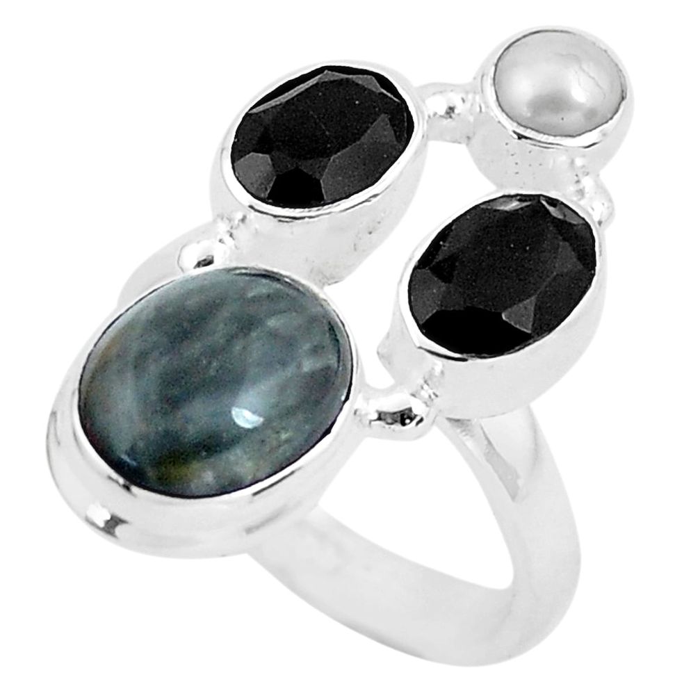 925 sterling silver 8.14cts natural black toad eye onyx ring size 6.5 p52718