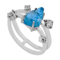 925 sterling silver 3.12cts natural blue apatite rough topaz ring size 6 n48779