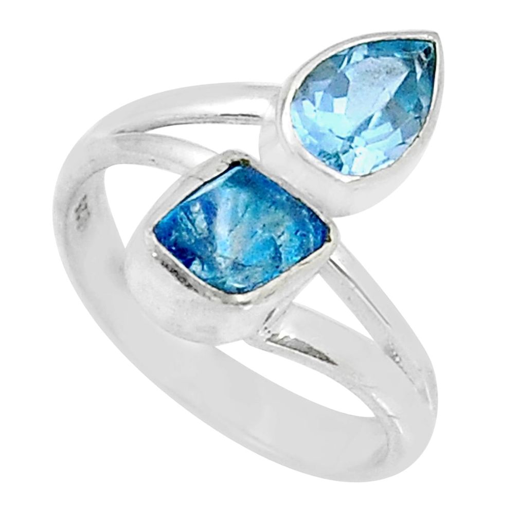 925 sterling silver 3.45cts natural blue apatite rough topaz ring size 6 u93099