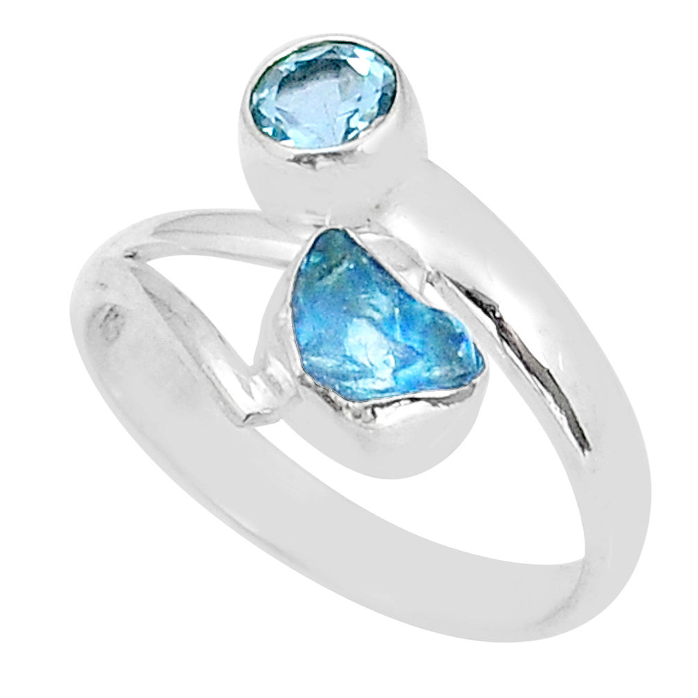 925 sterling silver 3.71cts natural blue apatite rough topaz ring size 8 u93117
