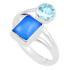 925 sterling silver 3.58cts natural blue chalcedony topaz ring size 7 u34444