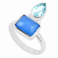 925 sterling silver 4.43cts natural blue chalcedony topaz ring size 7 u34487