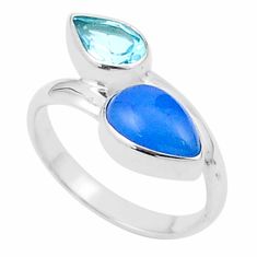 925 sterling silver 4.25cts natural blue chalcedony topaz ring size 8 u34519