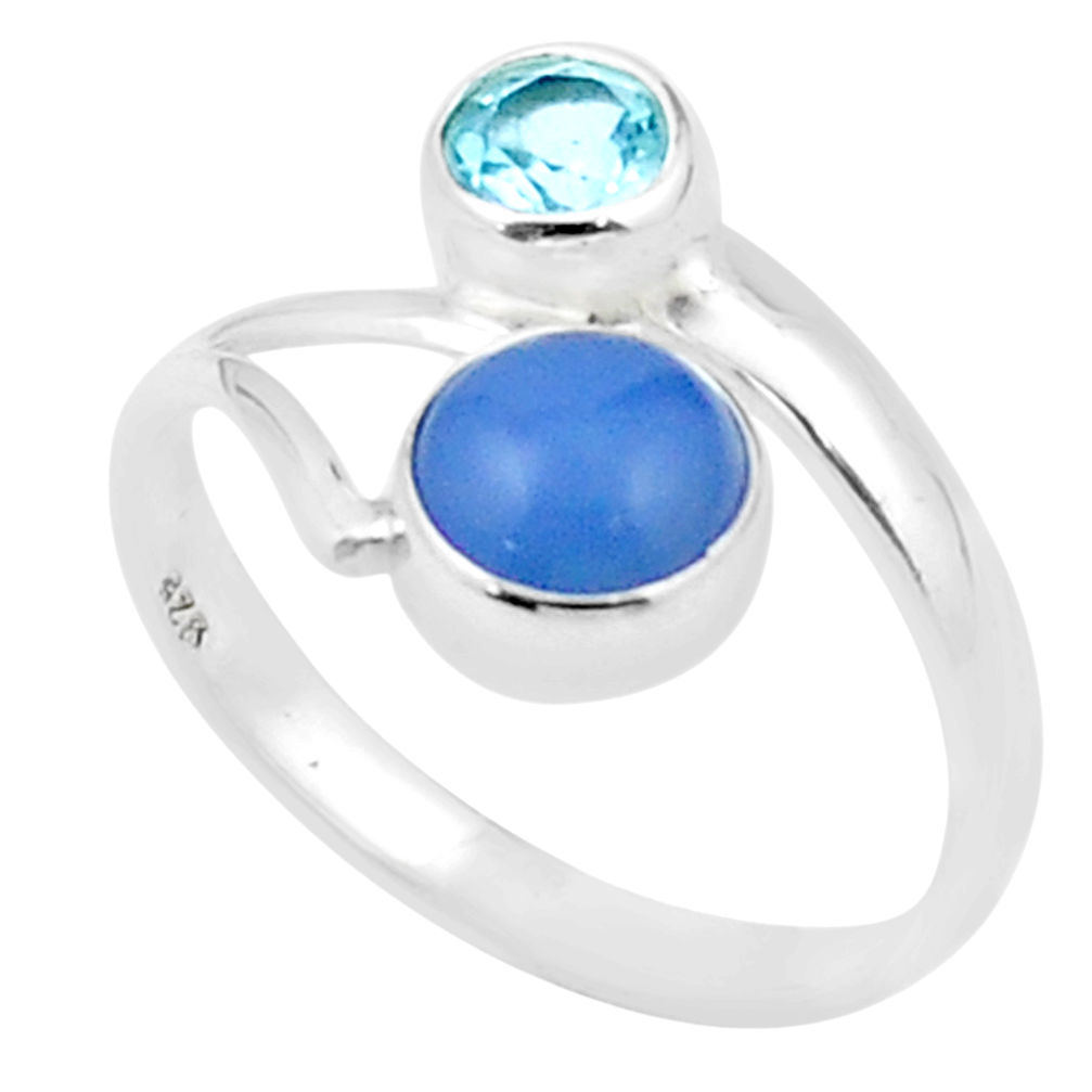 925 sterling silver 3.19cts natural blue chalcedony topaz ring size 9 u34424