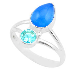 925 sterling silver 3.72cts natural blue chalcedony topaz ring size 9 u34450