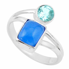 925 sterling silver 3.81cts natural blue chalcedony topaz ring size 7.5 u34491