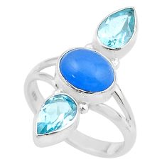 925 sterling silver 7.31cts natural blue chalcedony topaz ring size 7.5 u34532