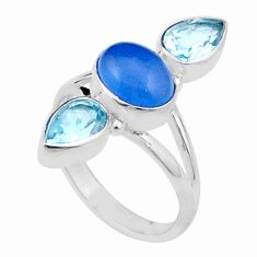 925 sterling silver 7.31cts natural blue chalcedony topaz ring size 7.5 u34539