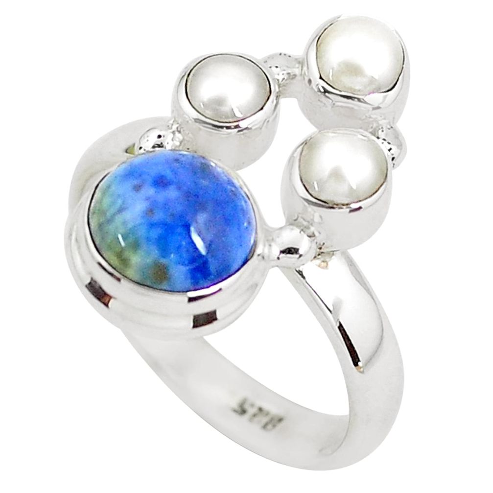 925 sterling silver 5.79cts natural blue dumortierite pearl ring size 7.5 p52612