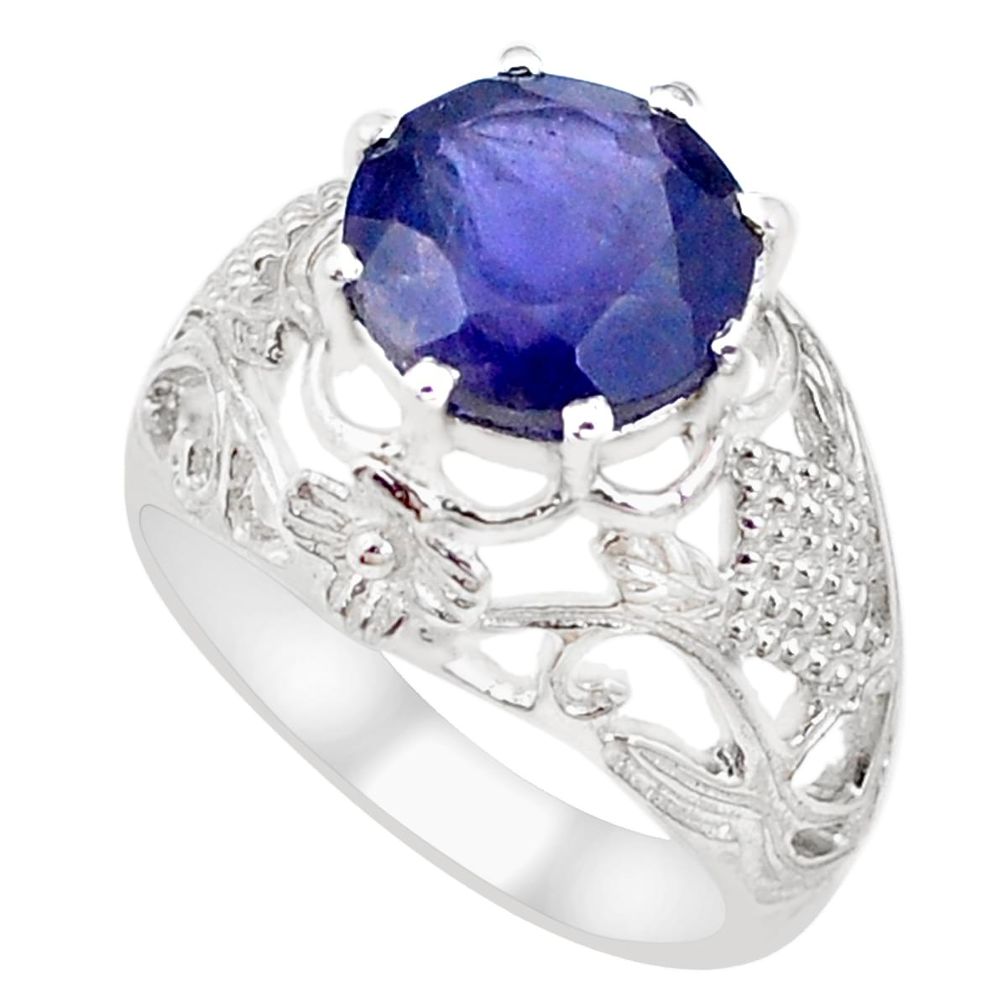 ver 5.63cts natural blue iolite solitaire ring size 6.5 p18628