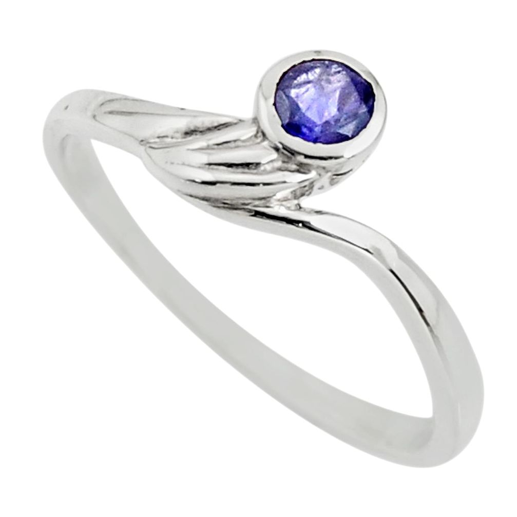 925 sterling silver 0.64cts natural blue iolite solitaire ring size 5.5 r25580