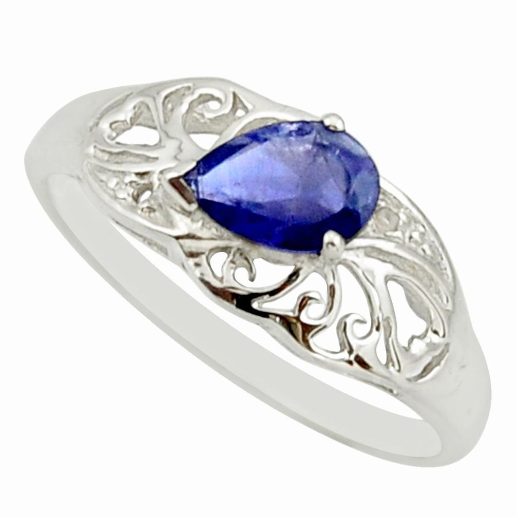925 sterling silver 1.42cts natural blue iolite solitaire ring size 9 r25678