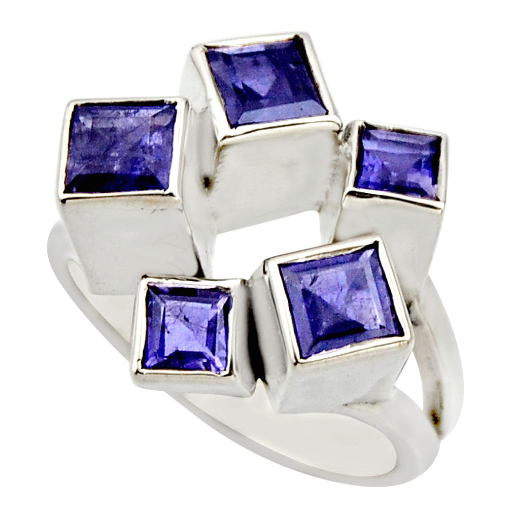 925 sterling silver 4.60cts natural blue iolite square shape ring size 9 r25700