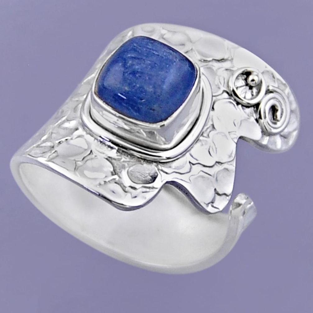 925 sterling silver 3.51cts natural blue kyanite adjustable ring size 7.5 r54869