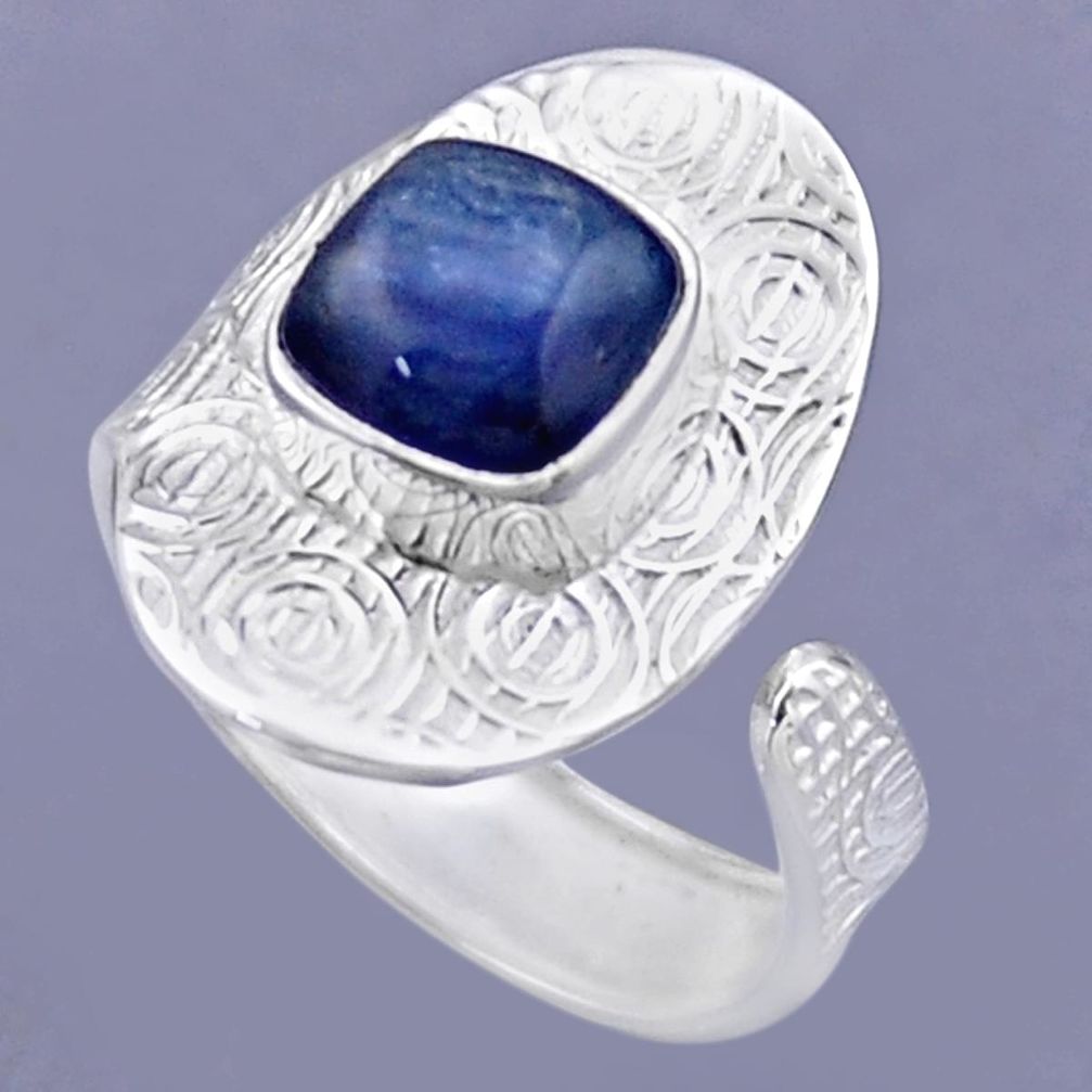 925 sterling silver 3.39cts natural blue kyanite adjustable ring size 8 r54704