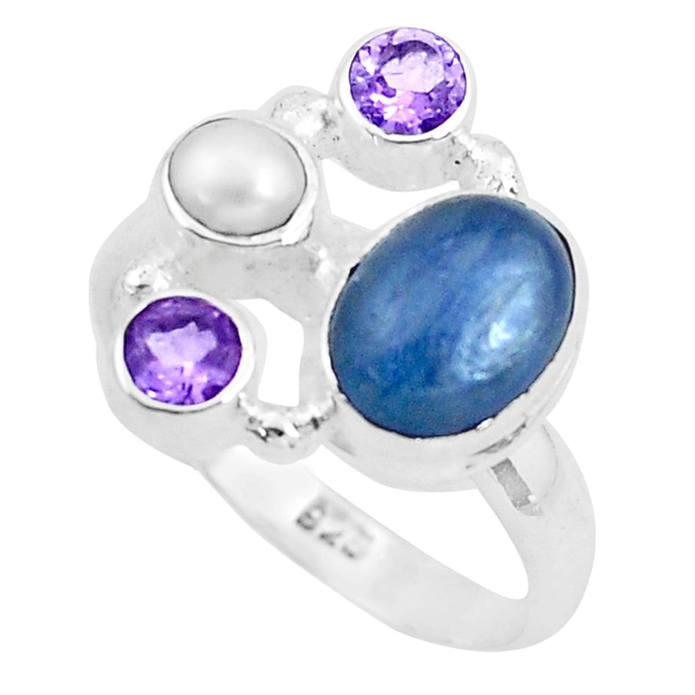 925 sterling silver 7.07cts natural blue kyanite amethyst ring size 8.5 p52680