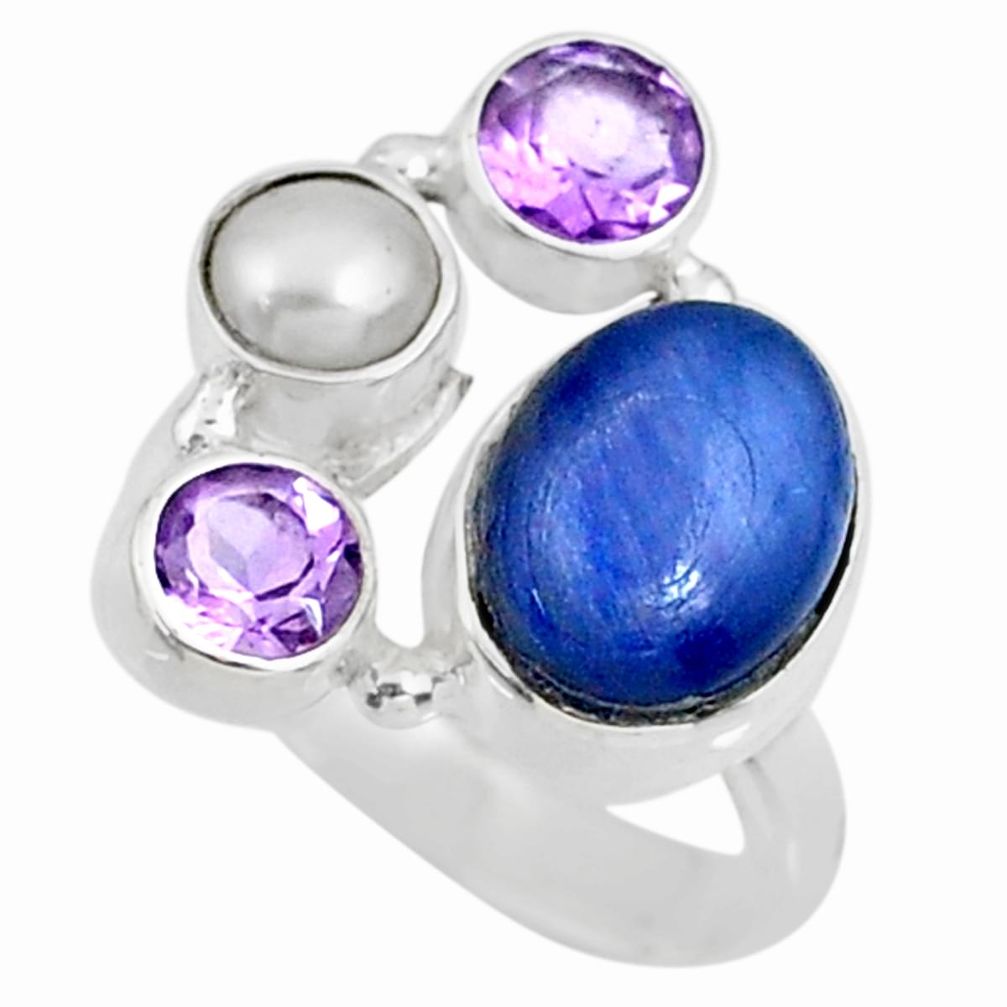 925 sterling silver 7.23cts natural blue kyanite amethyst ring size 10 r57604
