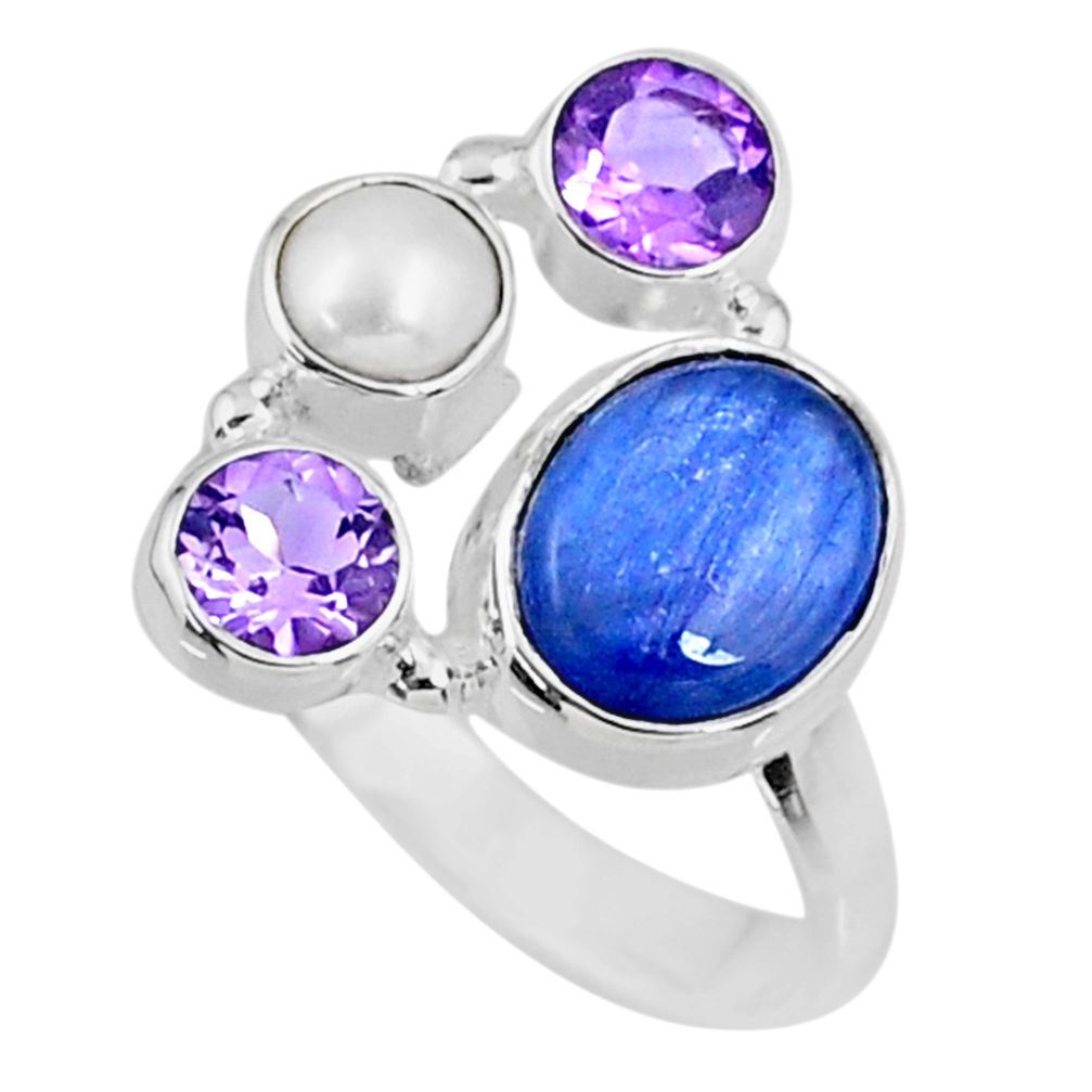 925 sterling silver 6.36cts natural blue kyanite amethyst ring size 8 r57547