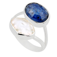 925 sterling silver 7.85cts natural blue kyanite pearl fancy ring size 7 y91077