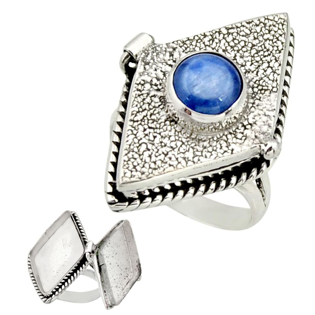 925 sterling silver 3.16cts natural blue kyanite poison box ring size 8 r26691