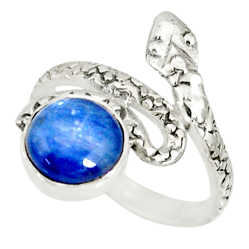 925 sterling silver 3.50cts natural blue kyanite round snake ring size 7 r78652