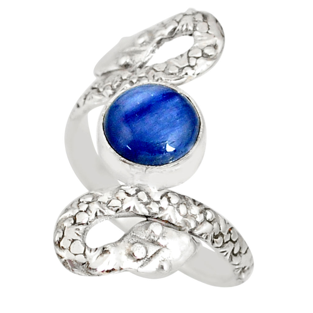 925 sterling silver 3.19cts natural blue kyanite round snake ring size 8 r78797