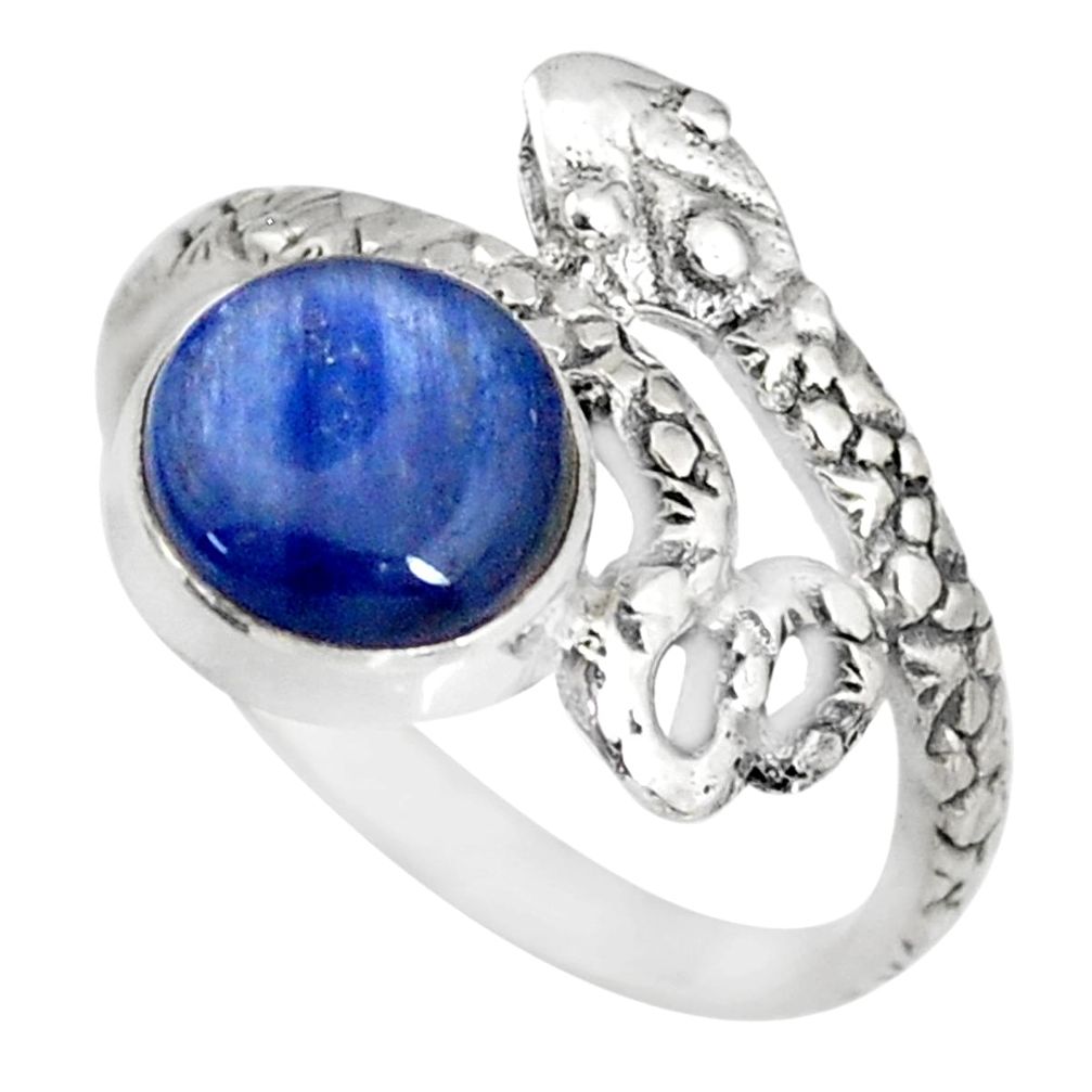 925 sterling silver 3.12cts natural blue kyanite round snake ring size 8 r82586