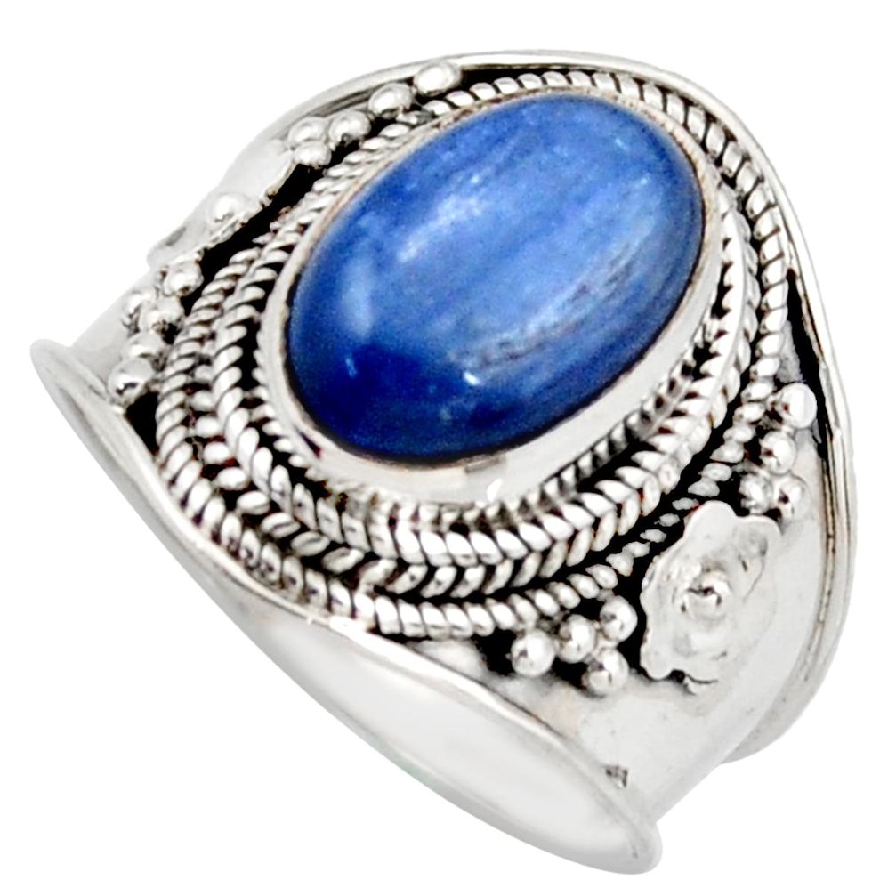 925 sterling silver 4.38cts natural blue kyanite solitaire ring size 7.5 d46459
