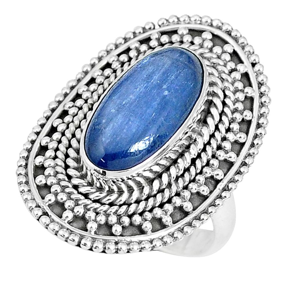 925 sterling silver 6.61cts natural blue kyanite solitaire ring size 7.5 p30298