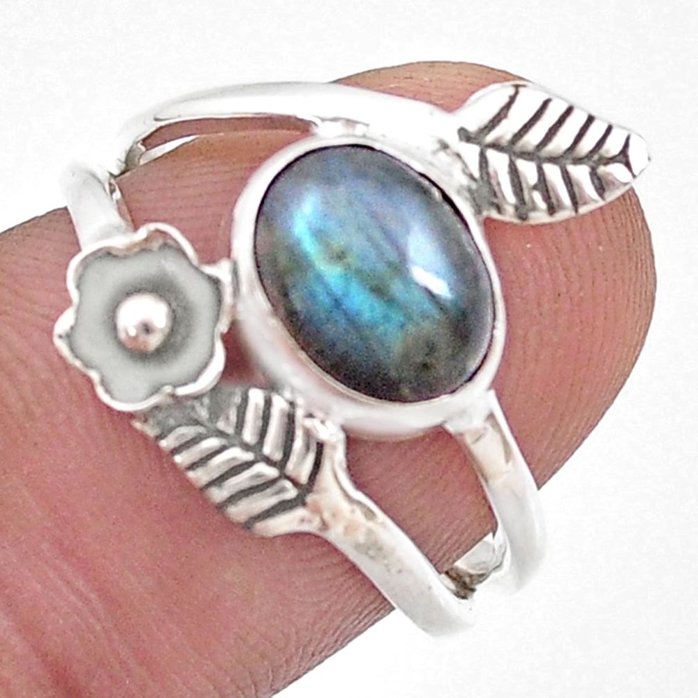 925 sterling silver 3.04cts natural blue labradorite flower ring size 7.5 u46540