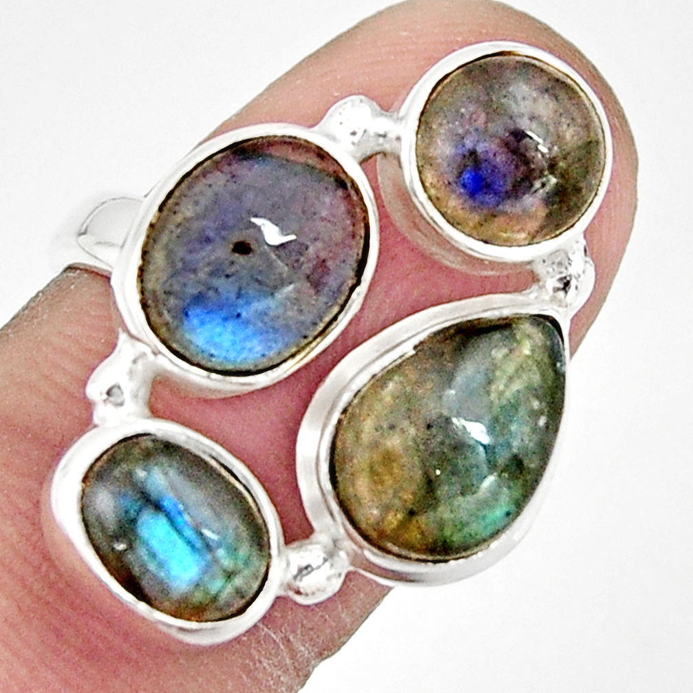 925 sterling silver 8.93cts natural blue labradorite oval ring size 6.5 r21184