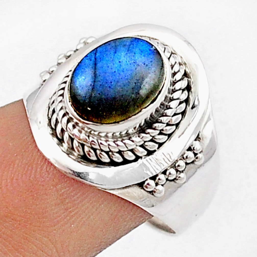 925 sterling silver 3.34cts natural blue labradorite oval ring size 7.5 u29499